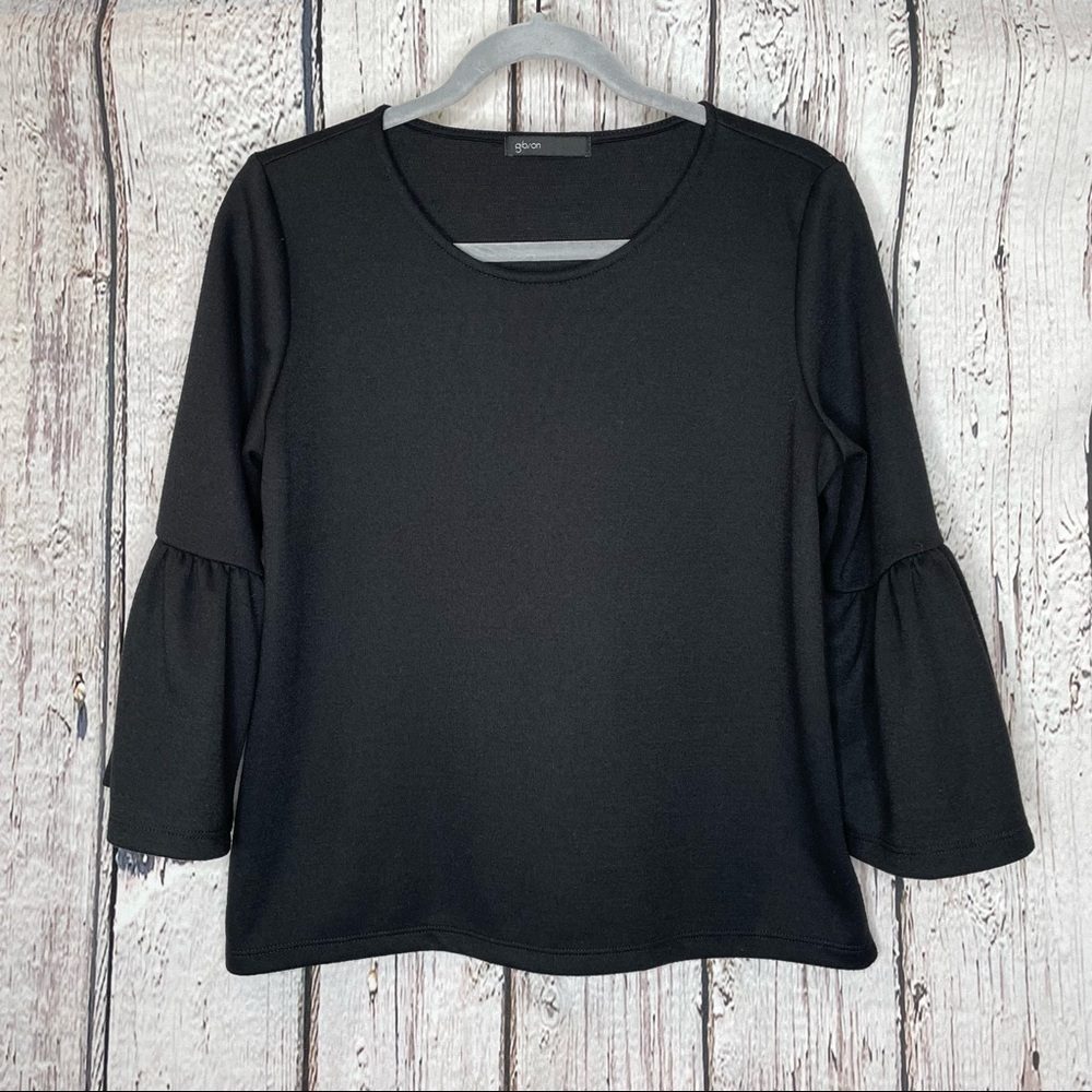 Gibson‎ Black Blouse with Flounce Bell Sleeves Women’s Size Small Pullover Shirt